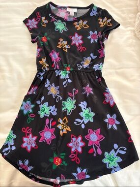 LuLaRoe Girls' Black Floral Stretch Dress - Colorful Flower Print size 6